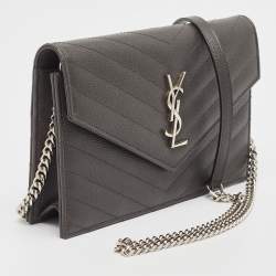 Saint Laurent Grey Matelassé Leather Monogram Envelope Wallet on Chain