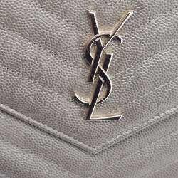 Saint Laurent Grey Matelassé Leather Monogram Envelope Wallet on Chain
