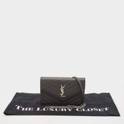 Saint Laurent Grey Matelassé Leather Monogram Envelope Wallet on Chain