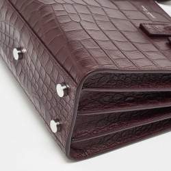 Pre Owned Saint Laurent Burgundy Croc Embossed Leather Nano Classic Sac De Jour Tote