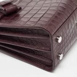 Pre Owned Saint Laurent Burgundy Croc Embossed Leather Nano Classic Sac De Jour Tote