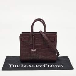 Pre Owned Saint Laurent Burgundy Croc Embossed Leather Nano Classic Sac De Jour Tote