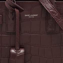 Pre Owned Saint Laurent Burgundy Croc Embossed Leather Nano Classic Sac De Jour Tote