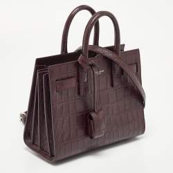 Pre Owned Saint Laurent Burgundy Croc Embossed Leather Nano Classic Sac De Jour Tote