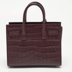 Pre Owned Saint Laurent Burgundy Croc Embossed Leather Nano Classic Sac De Jour Tote