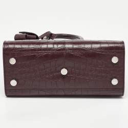 Pre Owned Saint Laurent Burgundy Croc Embossed Leather Nano Classic Sac De Jour Tote