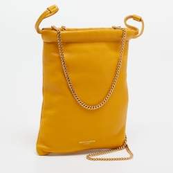 Saint Laurent Yellow Leather Phone Holder Crossbody Bag