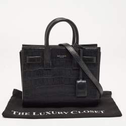 Pre Owned Saint Laurent Black Croc Embossed Leather Nano Classic Sac De Jour Tote