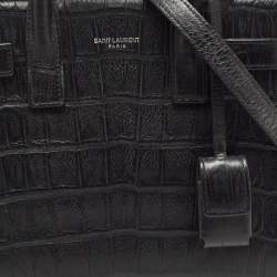 Pre Owned Saint Laurent Black Croc Embossed Leather Nano Classic Sac De Jour Tote