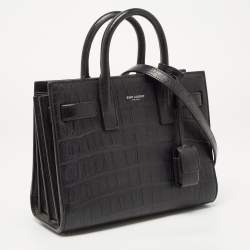 Pre Owned Saint Laurent Black Croc Embossed Leather Nano Classic Sac De Jour Tote