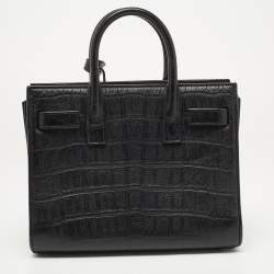 Pre Owned Saint Laurent Black Croc Embossed Leather Nano Classic Sac De Jour Tote