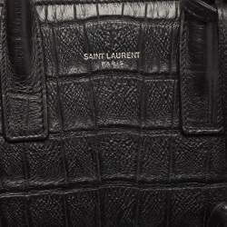 Pre Owned Saint Laurent Black Croc Embossed Leather Nano Classic Sac De Jour Tote