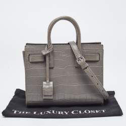 مملوكة مسبقًا Saint Laurent Grey Croc Embossed Leather Nano Classic Sac De Jour Tote