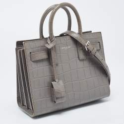 مملوكة مسبقًا Saint Laurent Grey Croc Embossed Leather Nano Classic Sac De Jour Tote
