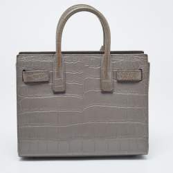 مملوكة مسبقًا Saint Laurent Grey Croc Embossed Leather Nano Classic Sac De Jour Tote