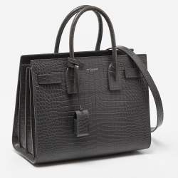 Pre Owned Saint Laurent Grey Croc Embossed Leather Baby Classic Sac De Jour Tote
