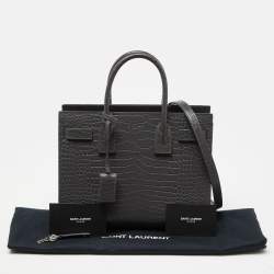 Pre Owned Saint Laurent Grey Croc Embossed Leather Baby Classic Sac De Jour Tote