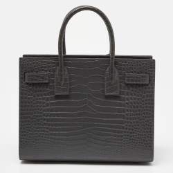 Pre Owned Saint Laurent Grey Croc Embossed Leather Baby Classic Sac De Jour Tote