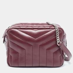 Pre Owned Saint Laurent Burgundy Matelasse Leather Loulou bowling Bag