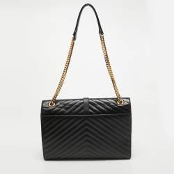 Pre Owned Saint Laurent Black Matelasse Leather Large Monogram Envelope Shoulder Bag