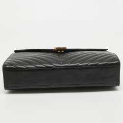Pre Owned Saint Laurent Black Matelasse Leather Large Monogram Envelope Shoulder Bag