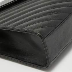 Pre Owned Saint Laurent Black Matelasse Leather Large Monogram Envelope Shoulder Bag