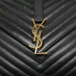 Pre Owned Saint Laurent Black Matelasse Leather Large Monogram Envelope Shoulder Bag