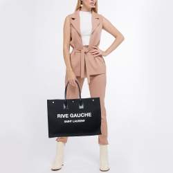 Saint Laurent Black Canvas and Leather Large Rive Gauche Shopper Tote 