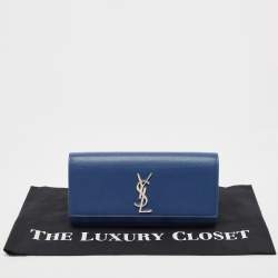 Pre Owned Saint Laurent Blue Leather Kate Monogram Clutch