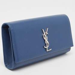 Pre Owned Saint Laurent Blue Leather Kate Monogram Clutch