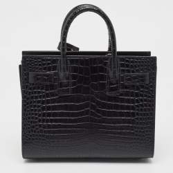 Pre Owned Saint Laurent Black Croc Embossed Leather Nano Classic Sac De Jour Tote