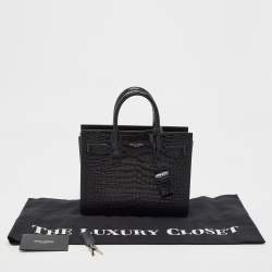 Pre Owned Saint Laurent Black Croc Embossed Leather Nano Classic Sac De Jour Tote