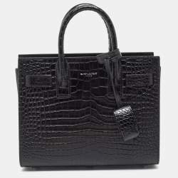 Pre Owned Saint Laurent Black Croc Embossed Leather Nano Classic Sac De Jour Tote