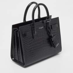 Pre Owned Saint Laurent Black Croc Embossed Leather Nano Classic Sac De Jour Tote
