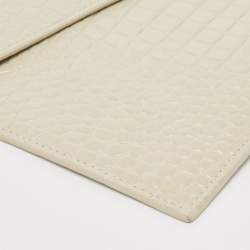 Pre Owned Saint Laurent Ivory Croc Embossed Leather Medium Uptown Pouch