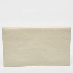 Pre Owned Saint Laurent Ivory Croc Embossed Leather Medium Uptown Pouch