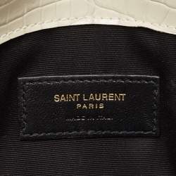 Pre Owned Saint Laurent Ivory Croc Embossed Leather Medium Uptown Pouch