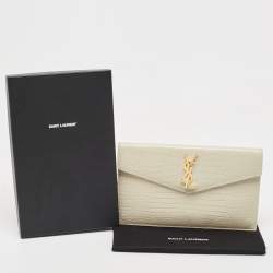 Pre Owned Saint Laurent Ivory Croc Embossed Leather Medium Uptown Pouch