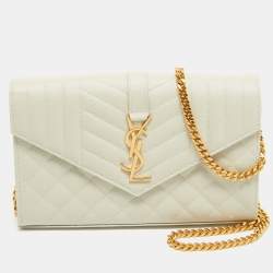 Saint Laurent Off White Mix Matelasse Leather Medium Envelope Chain Bag