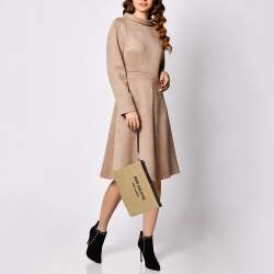 Pre Owned Saint Laurent Beige/Black Raffia and Leather Rive Gauche Zip Wristlet Pouch