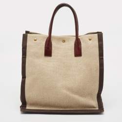 Pre Owned Saint Laurent Tricolor Canvas and Leather Rive Gauche Vertical Tote