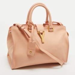 Saint Laurent Peach Leather Small Cabas Y-Ligne Tote