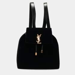 Saint Laurent Black Stripe Quilted Velvet and Leather Loulou Backpack