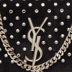 Pre Owned Saint Laurent Black Suede Small Monogram Kate Tassel Shoulder Bag