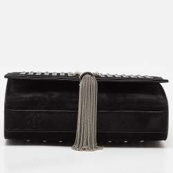 Pre Owned Saint Laurent Black Suede Small Monogram Kate Tassel Shoulder Bag