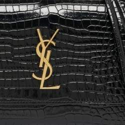 Saint Laurent Black Croc Embossed Leather Medium Sunset Shoulder Bag