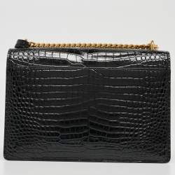 Saint Laurent Black Croc Embossed Leather Medium Sunset Shoulder Bag