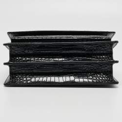 Saint Laurent Black Croc Embossed Leather Medium Sunset Shoulder Bag