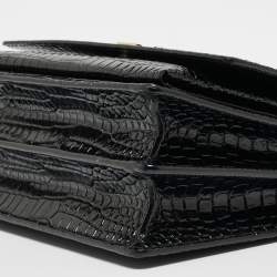Saint Laurent Black Croc Embossed Leather Medium Sunset Shoulder Bag