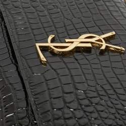 Saint Laurent Black Croc Embossed Leather Medium Sunset Shoulder Bag
